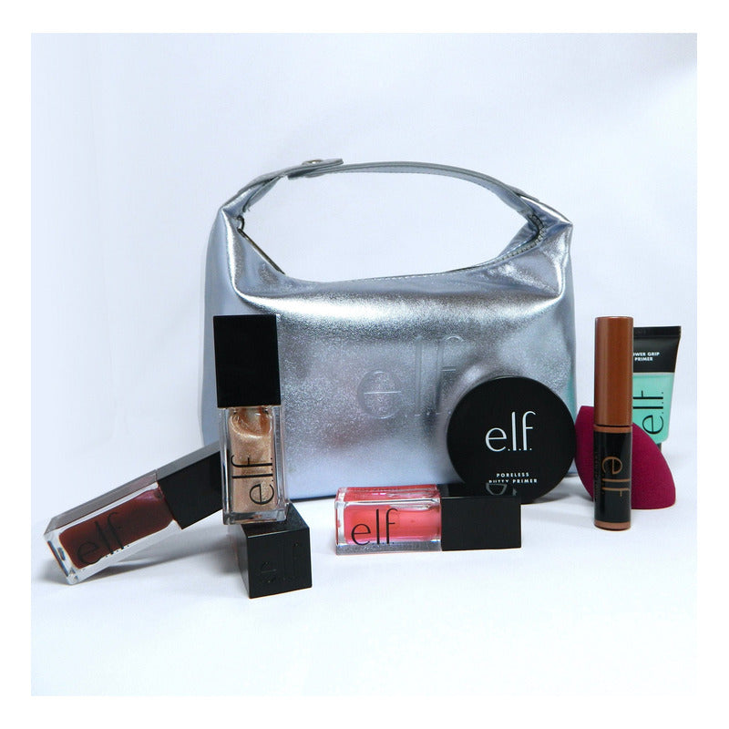 Elf Bolso De Mano Cosmetiquera Plateada Brillante Metalizada Plateado Metalico