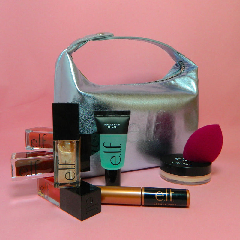 Elf Bolso De Mano Cosmetiquera Plateada Brillante Metalizada Plateado Metalico