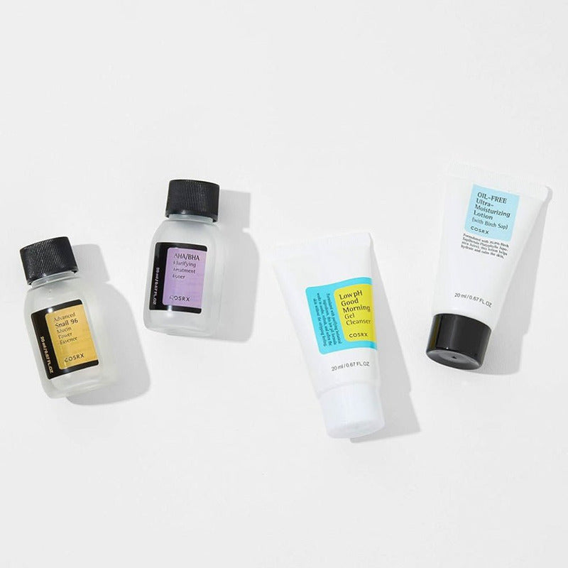 Cosrx18 Kit De Rutina Facial Coreana 4 Pasos | Gel Limpiador Ph Bajo, Tónico Aha/bha, Esencia De Baba De Caracol Y Loción Hidratante Sin Aceite | Limpieza, Hidratación Y Reparación De Piel